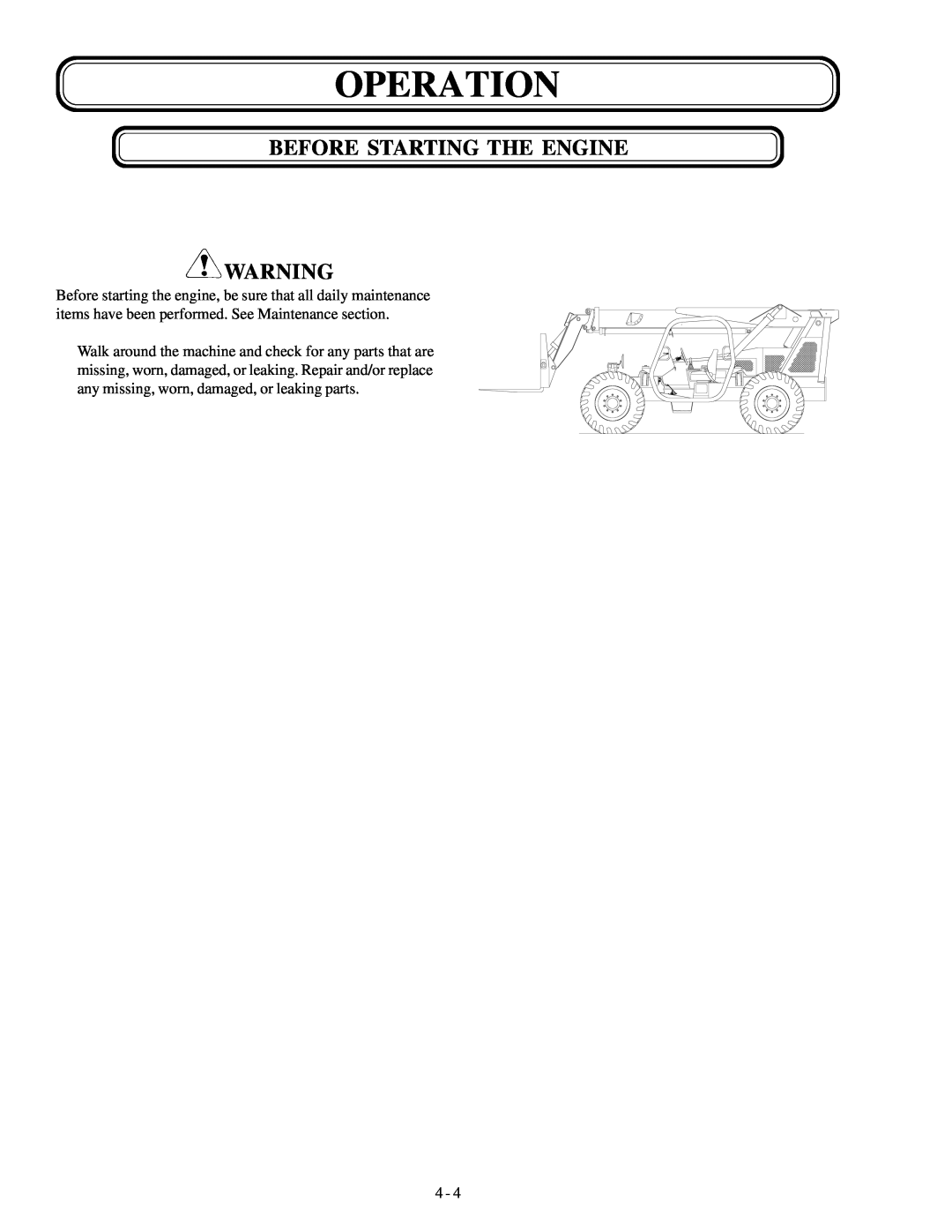 Genie GTH-636 manual Before Starting The Engine, Operation 