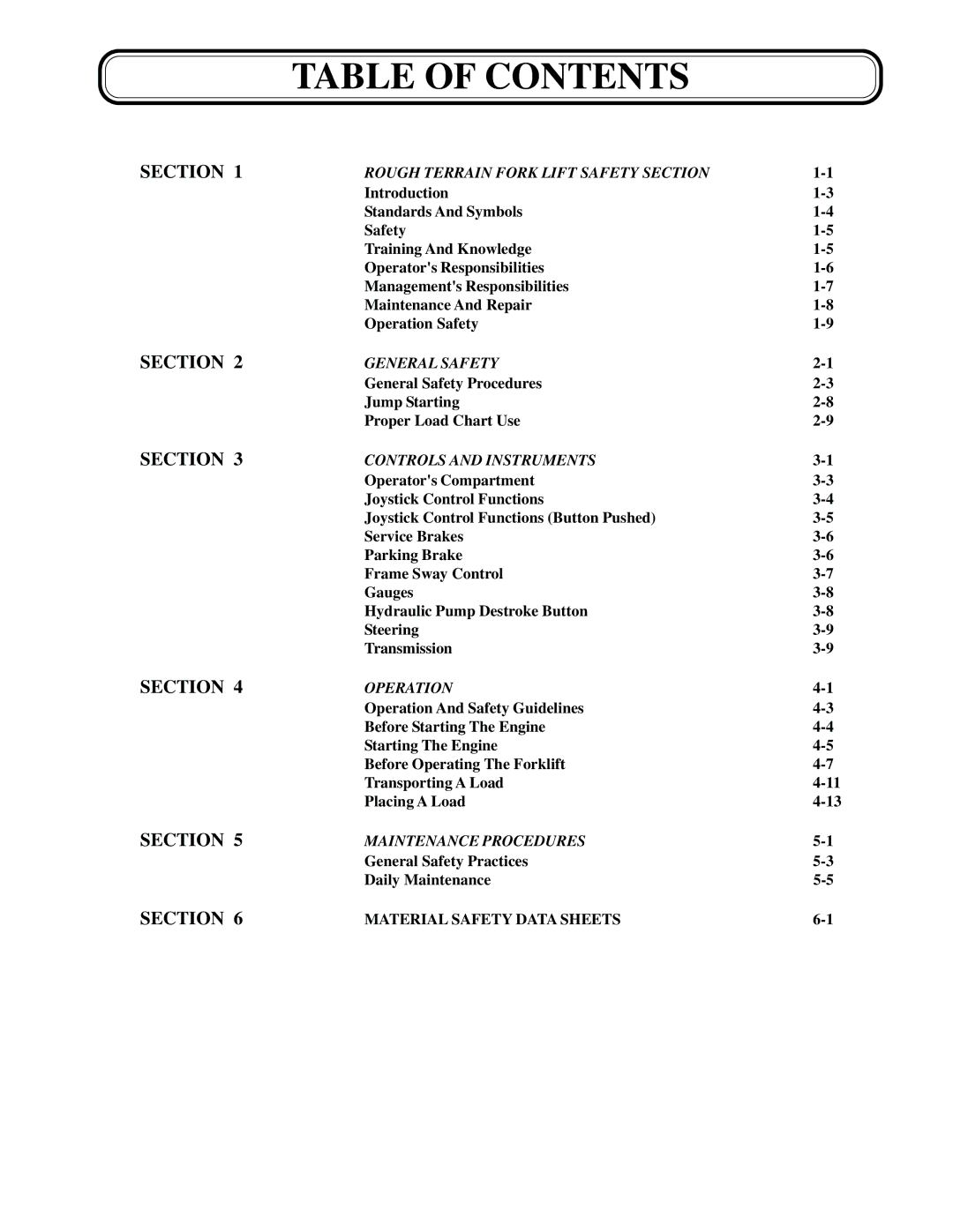 Genie GTH-636 manual Table of Contents 