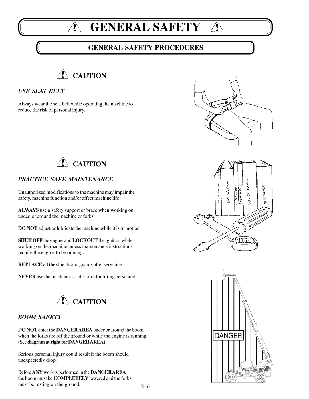 Genie GTH-636 manual USE Seat Belt, Practice Safe Maintenance, Boom Safety 