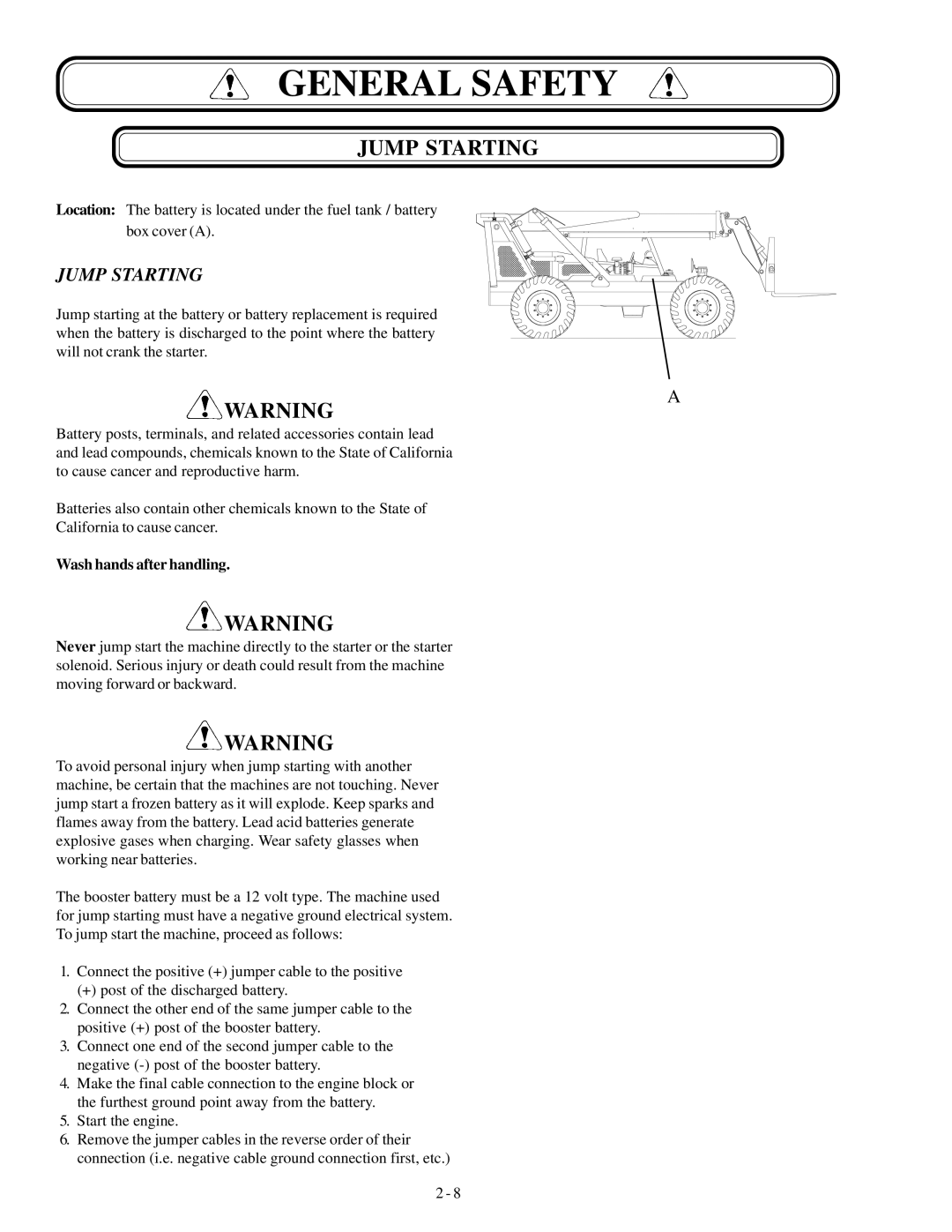 Genie GTH-636 manual Jump Starting 