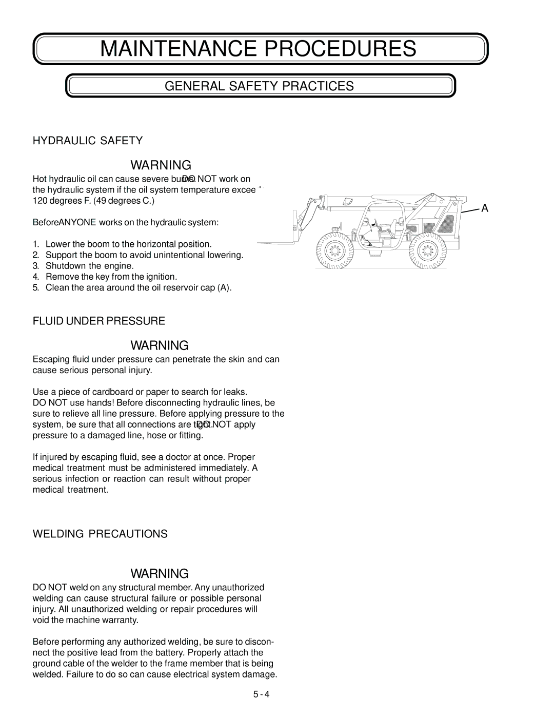 Genie GTH-636 manual Hydraulic Safety, Fluid Under Pressure 