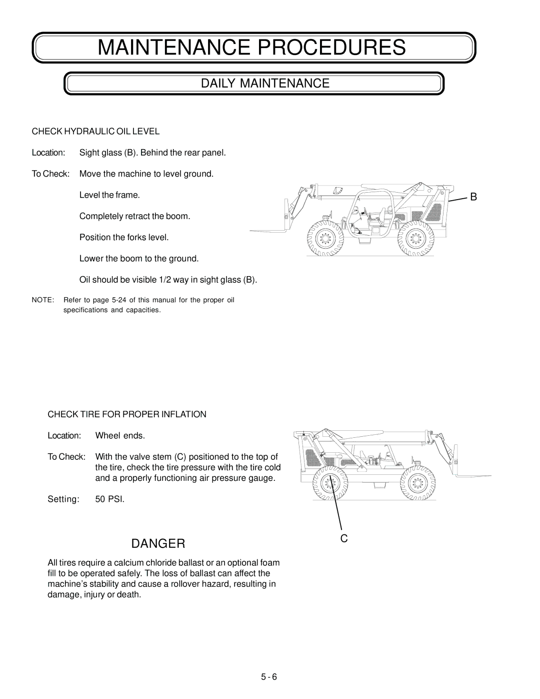 Genie GTH-636 manual Check Hydraulic OIL Level 