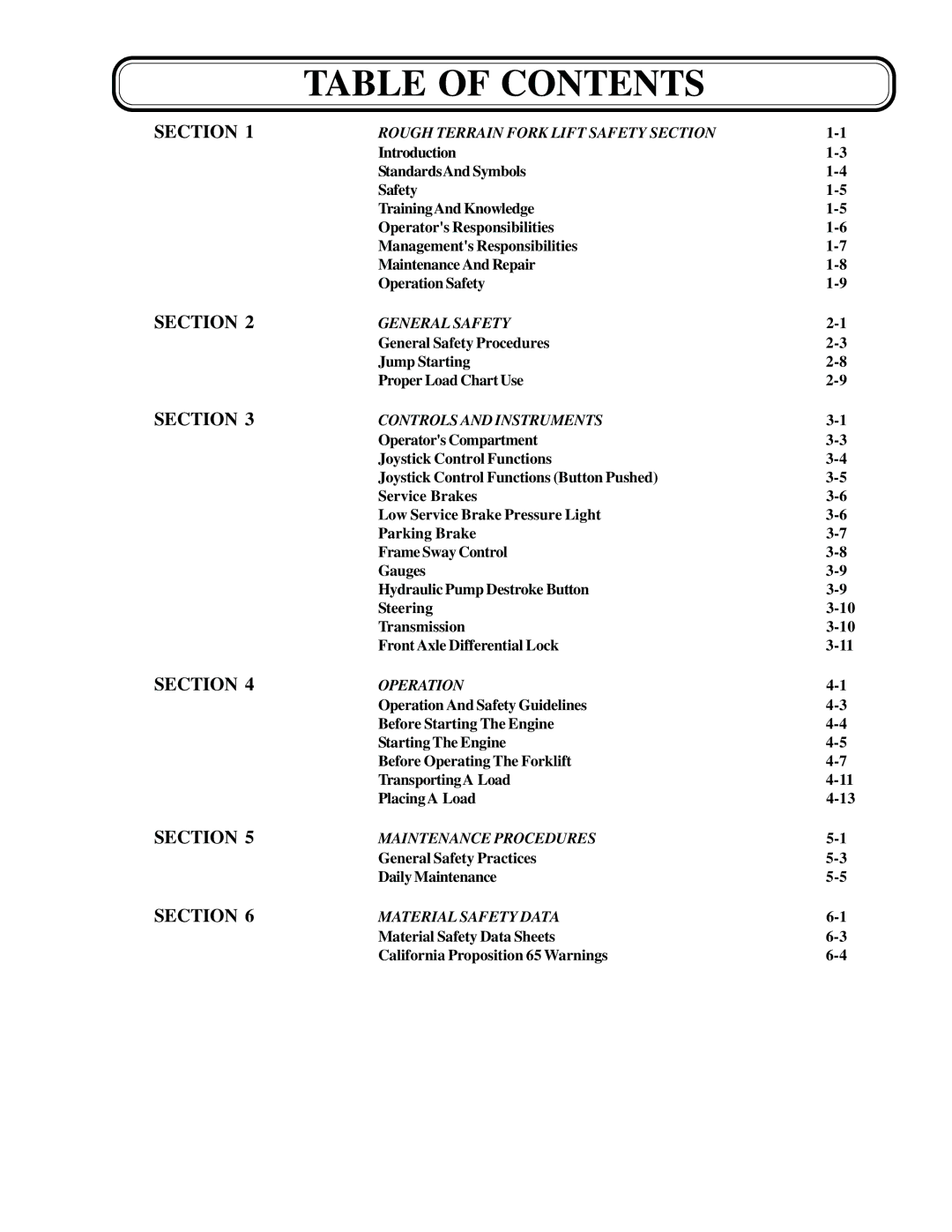 Genie GTH-644, GTH-844, GTH-842 manual Table of Contents 