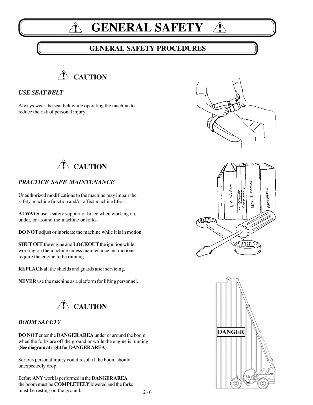 Genie GTH-644, GTH-844, GTH-842 manual USE Seat Belt, Practice Safe Maintenance, Boom Safety 