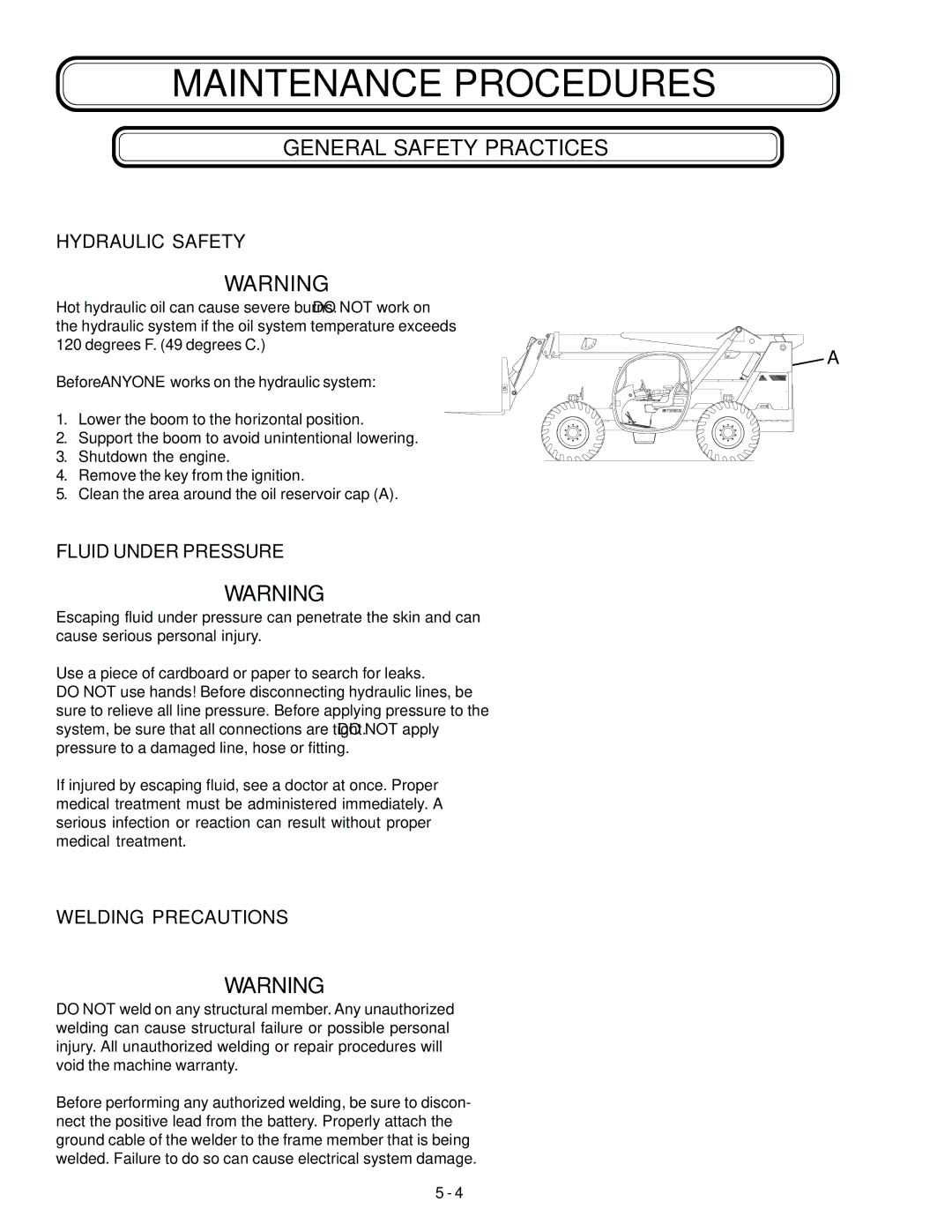 Genie GTH-842, GTH-844, GTH-644 manual Hydraulic Safety, Fluid Under Pressure 