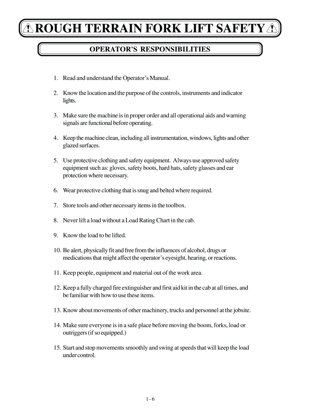 Genie GTH-644, GTH-844, GTH-842 manual Operators Responsibilities 