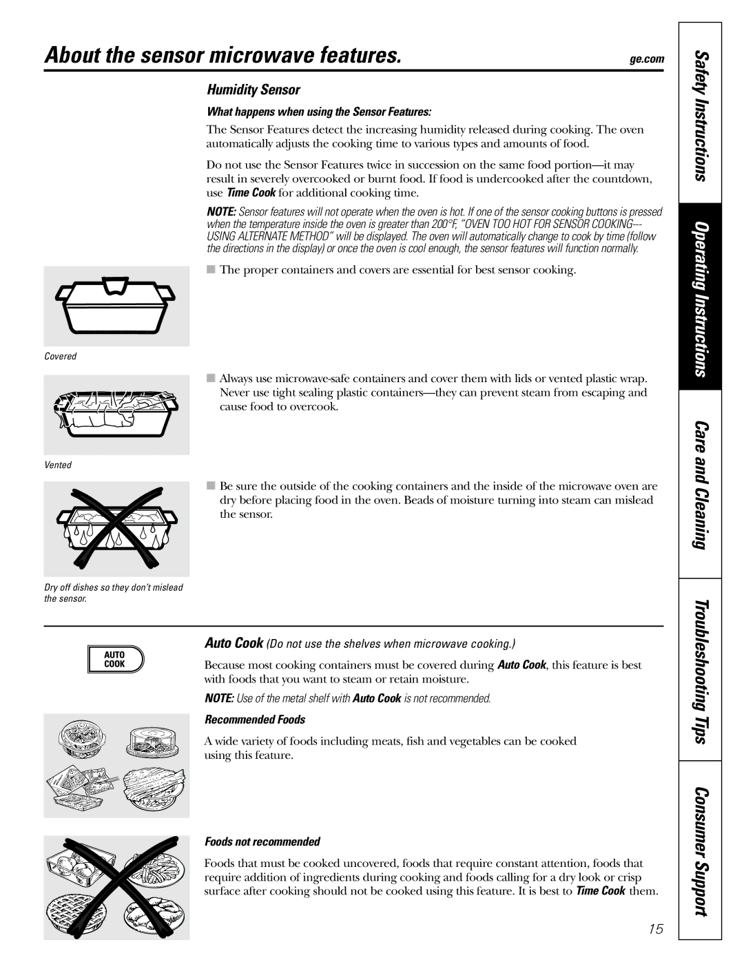 Genie JVM1790 About the sensor microwave features, Humidity Sensor, What happens when using the Sensor Features 