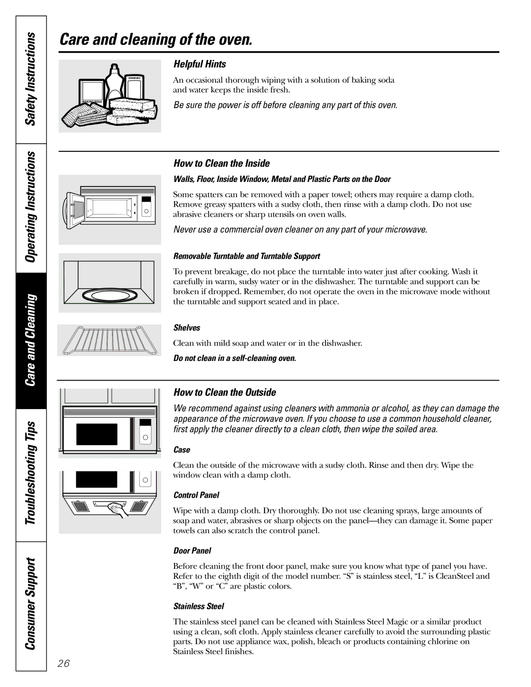 Genie JVM1790 owner manual Care and cleaning of the oven, Helpful Hints, How to Clean the Inside, How to Clean the Outside 