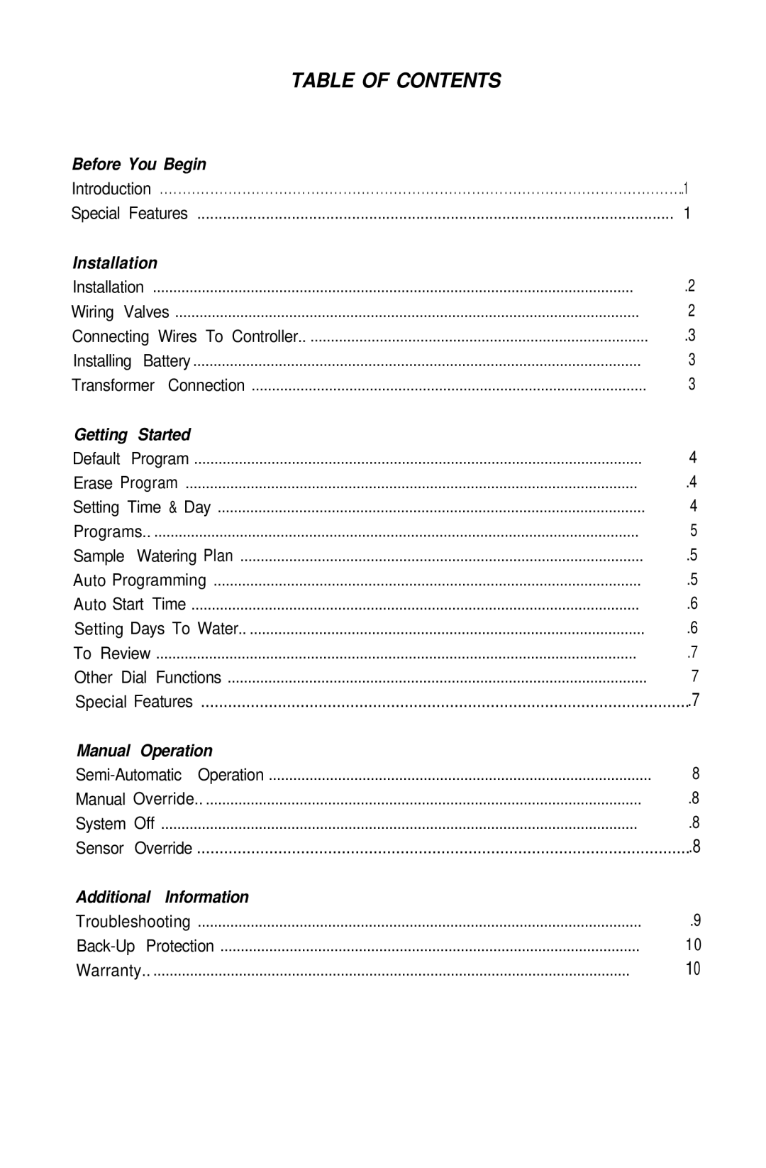 Genie LM-12, LM-6, LM-9 manual Table of Contents 