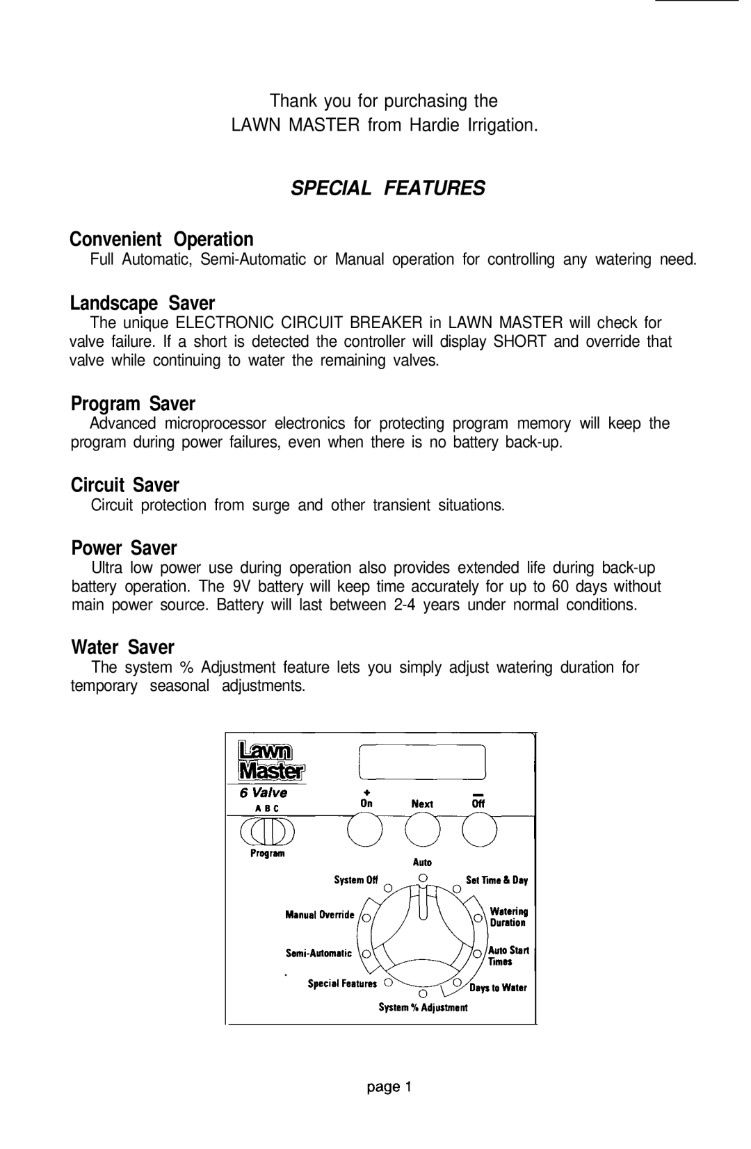 Genie LM-6, LM-9, LM-12 manual Special Features, Landscape Saver 