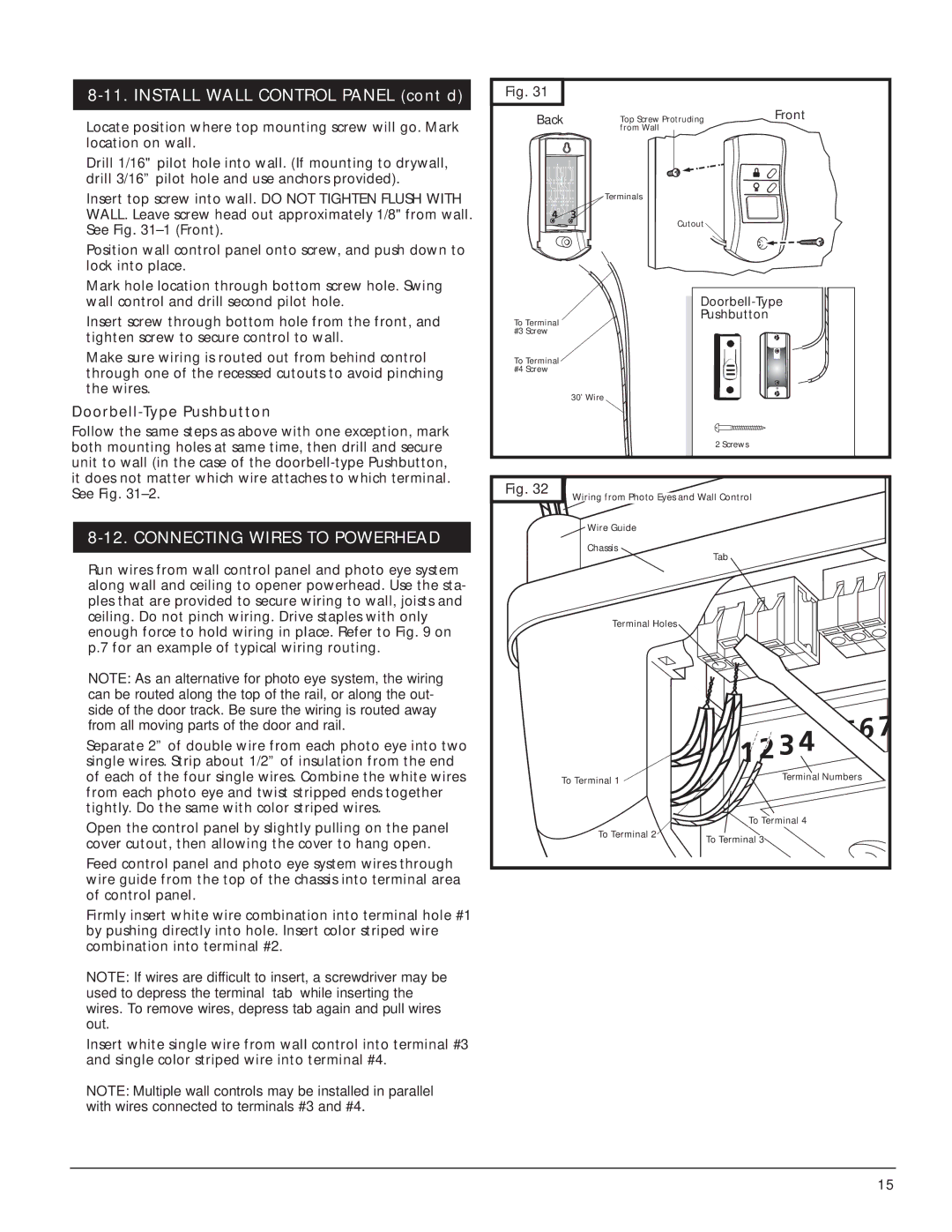 Genie M-4700, M-4500 owner manual Connecting Wires to Powerhead, Doorbell-Type Pushbutton 