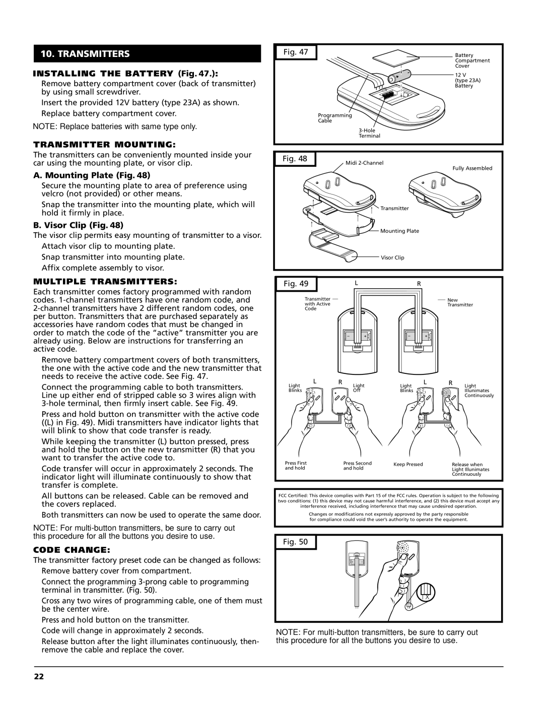 Genie M-4500, M-4700 owner manual Transmitter Mounting, Multiple Transmitters, Code Change 