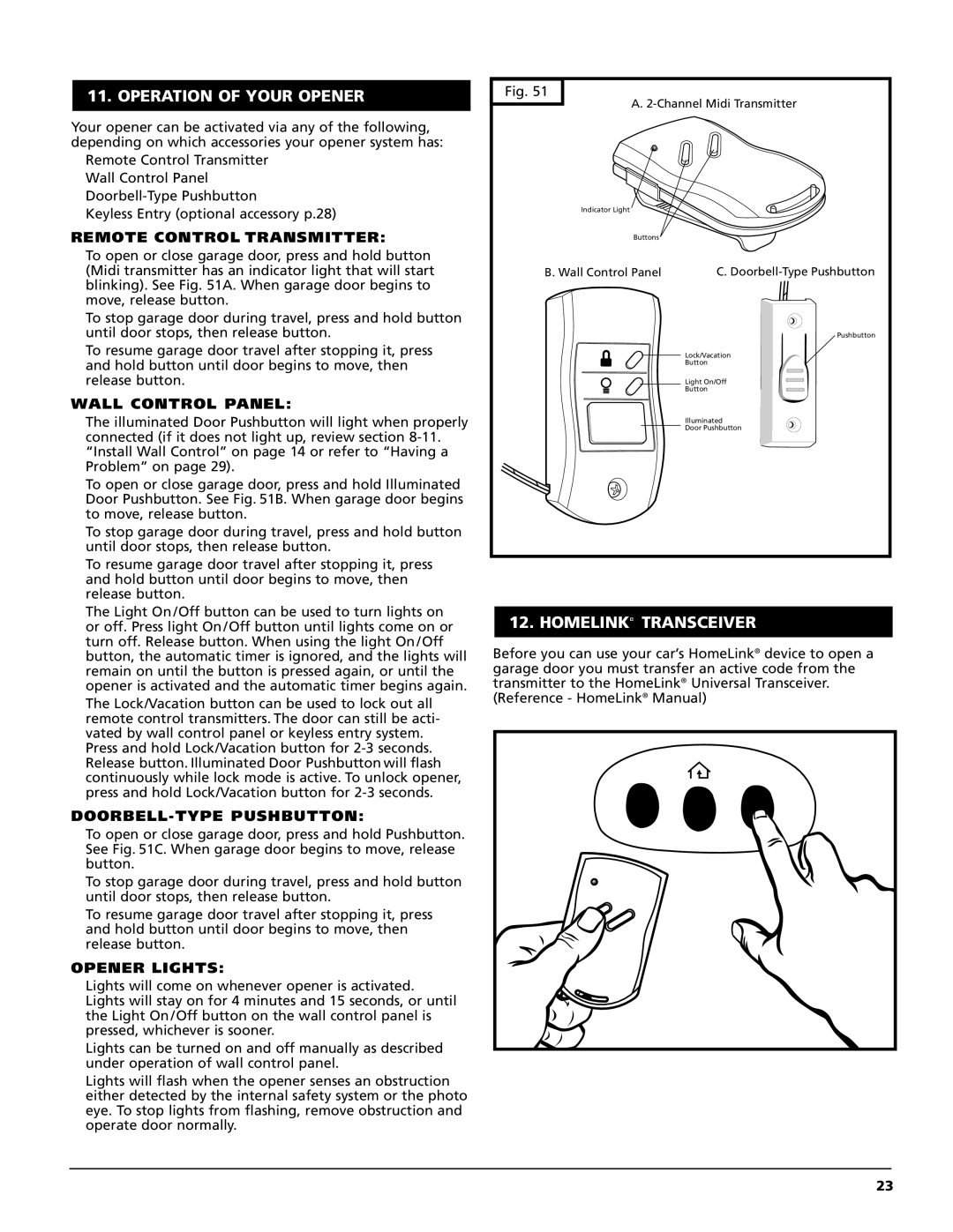 Genie M-4700, M-4500 owner manual Operation of Your Opener, Homelink Transceiver 