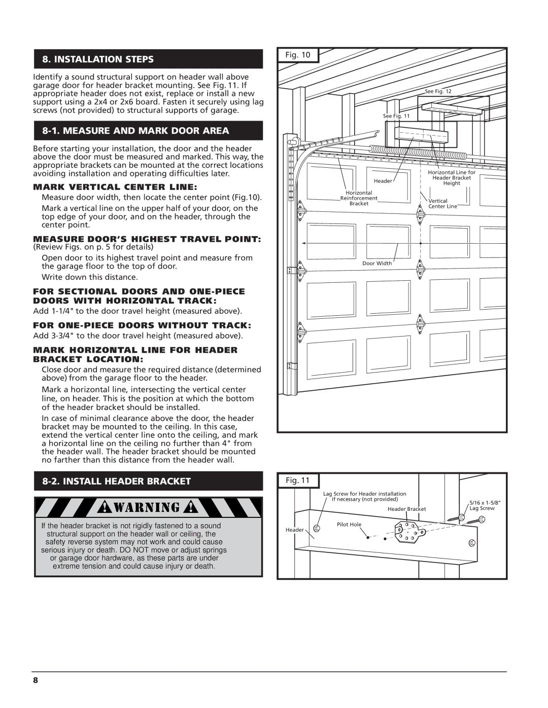 Genie M-4500, M-4700 owner manual Installation Steps, Measure and Mark Door Area, Install Header Bracket 