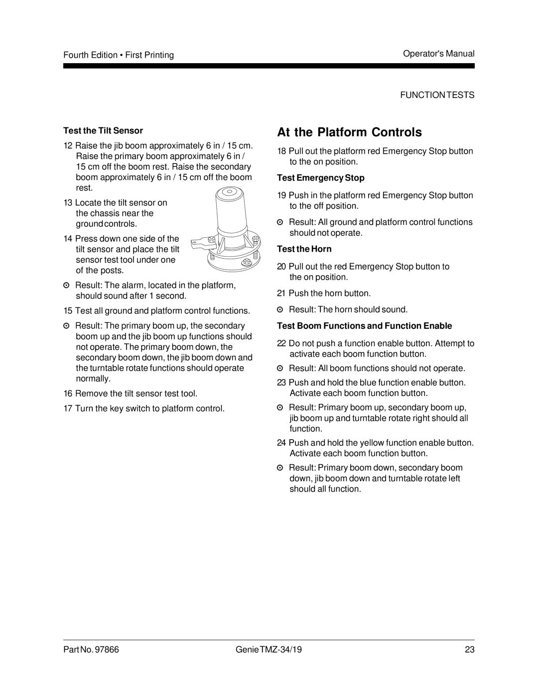 Genie TMZ-34, TMZ-19 manual Test Boom Functions and Function Enable 