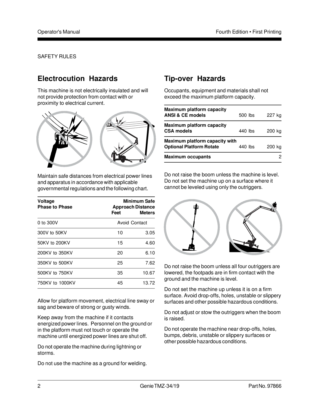 Genie TMZ-34, TMZ-19 manual Electrocution Hazards, Tip-over Hazards 