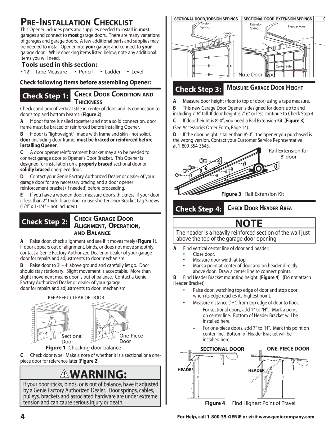 Genie 3060, TRUE Pre-Installation Checklist, Tools used in this section, Check following items before assembling Opener 