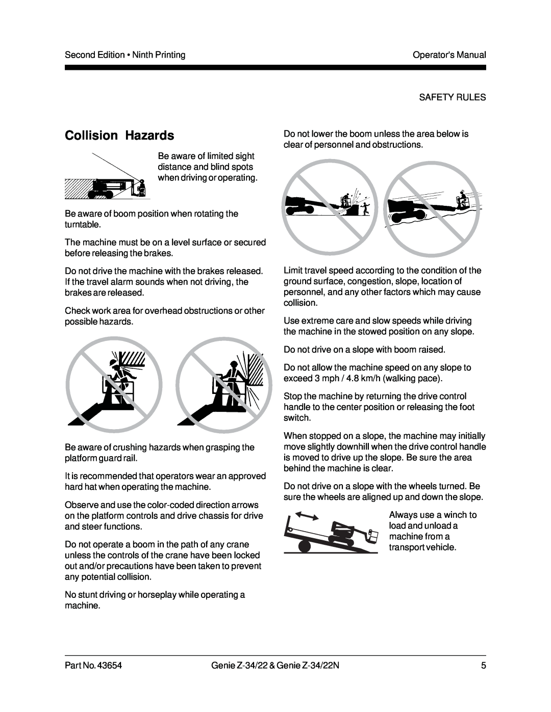 Genie Z-34, Z-22N manual Collision Hazards 