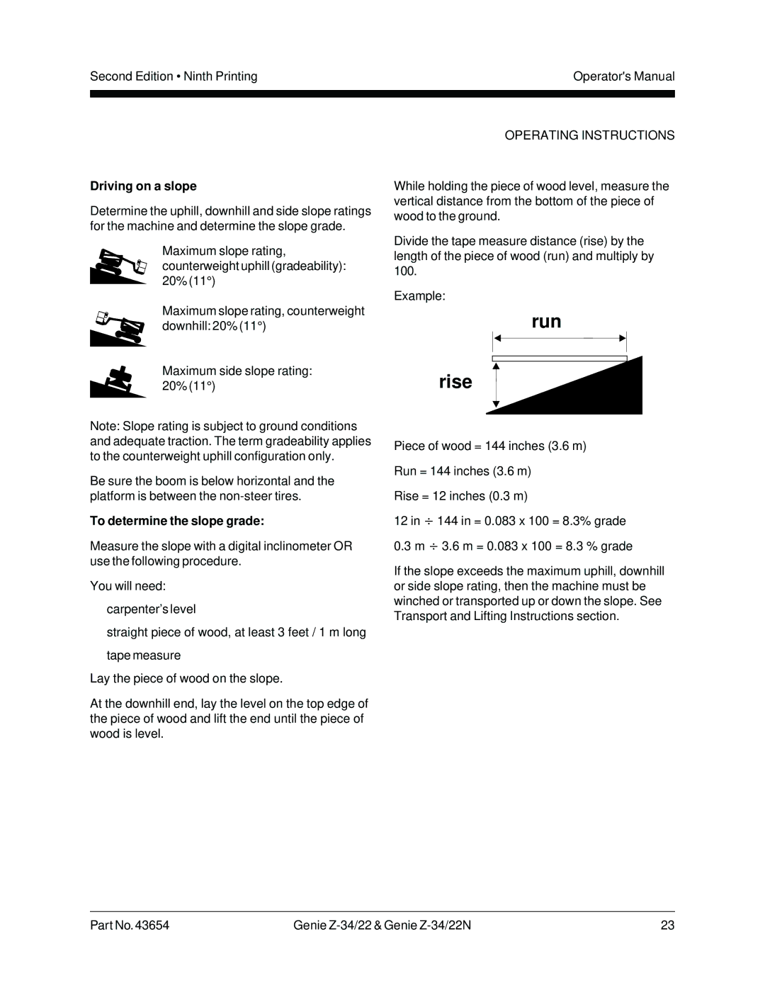 Genie Z-34, Z-22N manual Driving on a slope, To determine the slope grade 