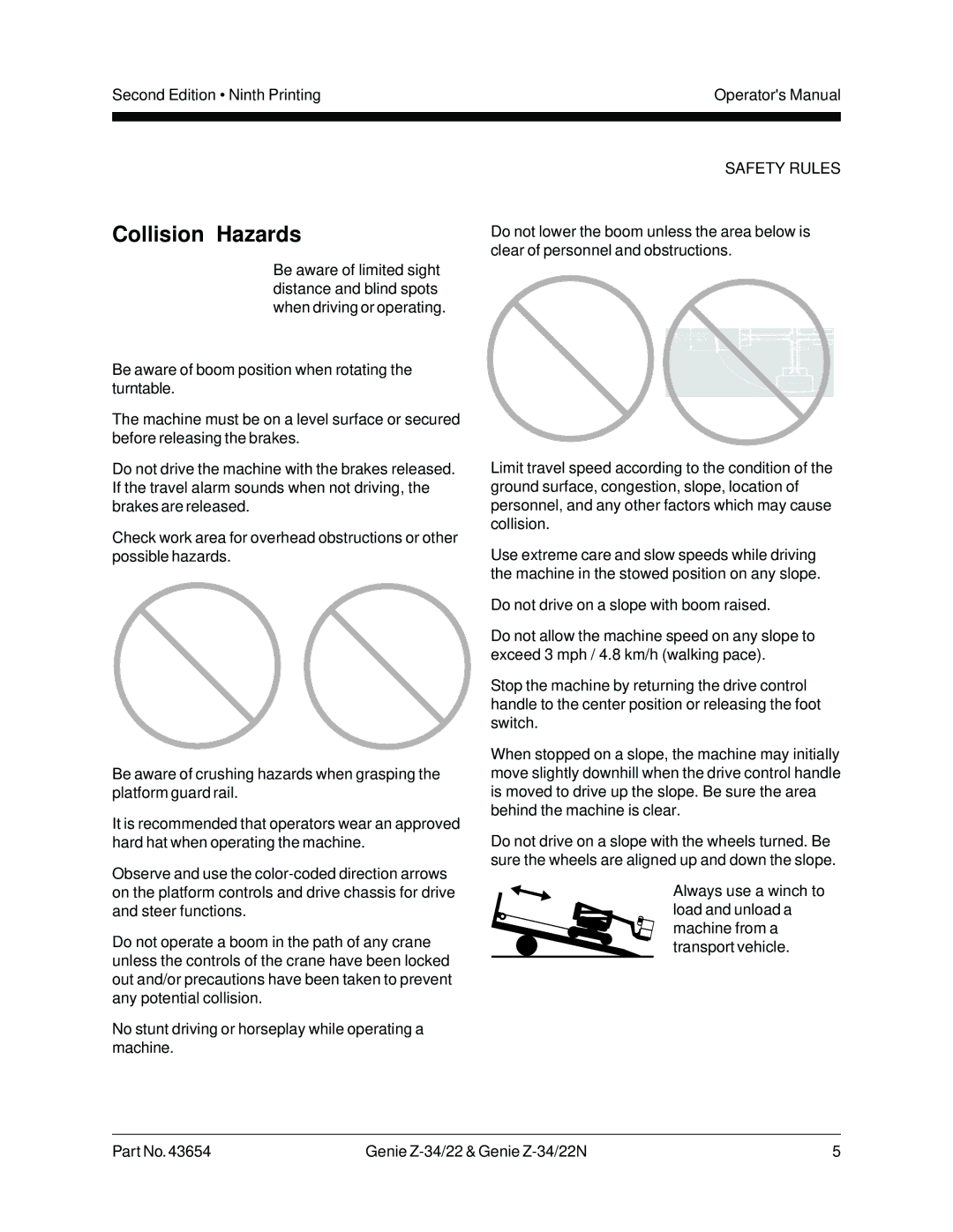 Genie Z-34, Z-22N manual Collision Hazards 