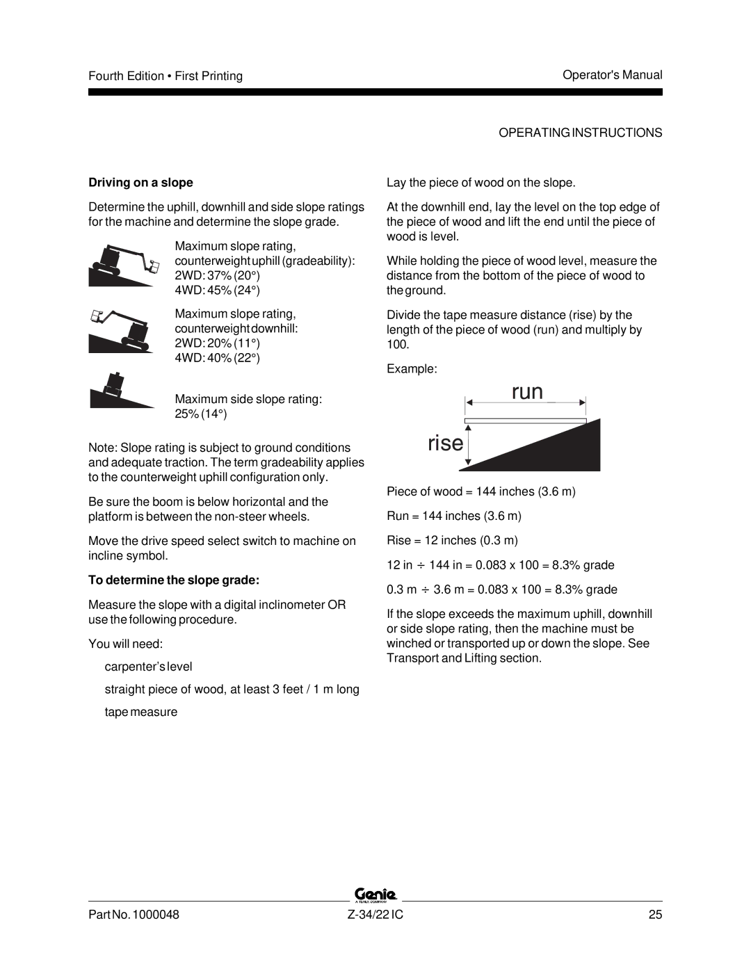 Genie Z-34, Z-22IC manual Driving on a slope, To determine the slope grade 