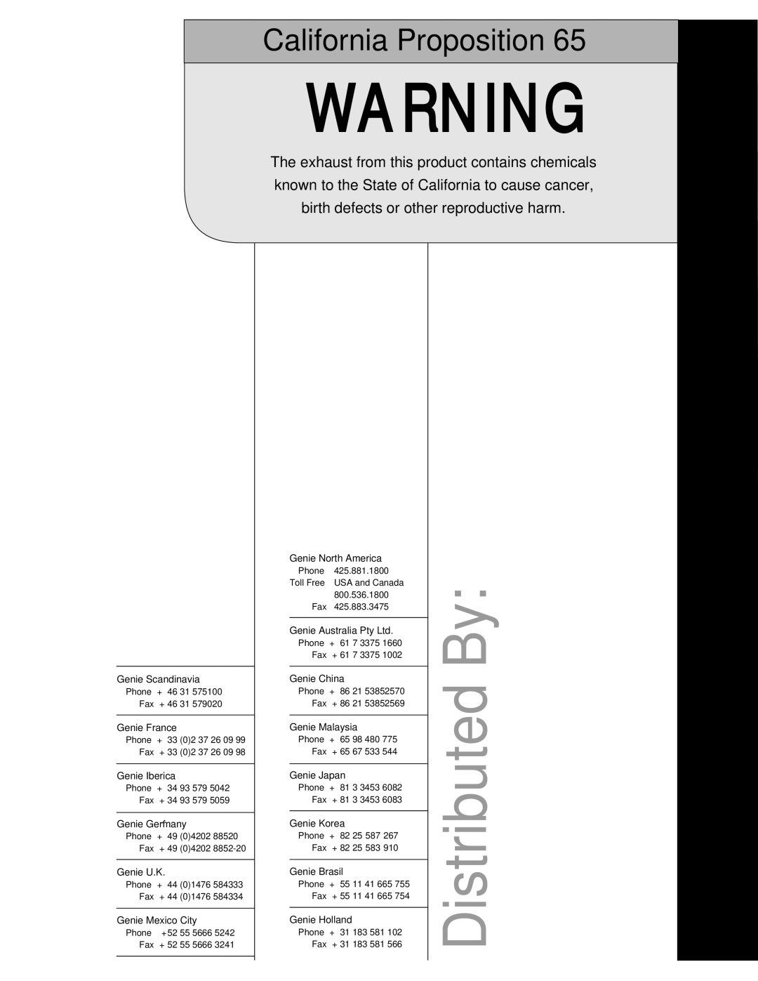 Genie Z-34, Z-22IC manual Distributed By 