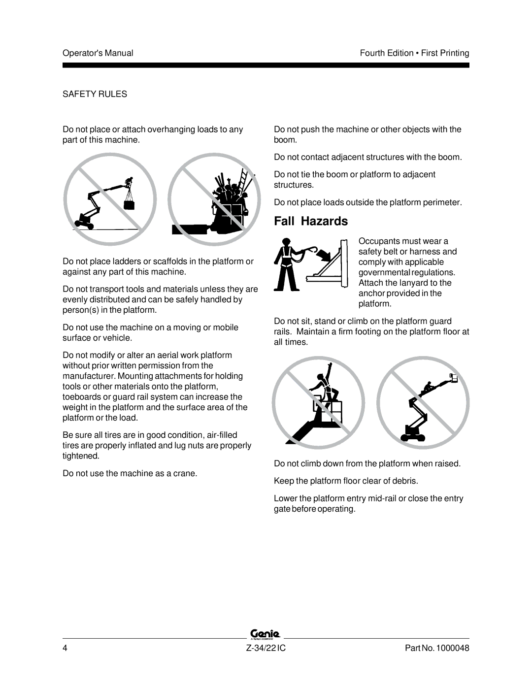 Genie Z-34, Z-22IC manual Fall Hazards 