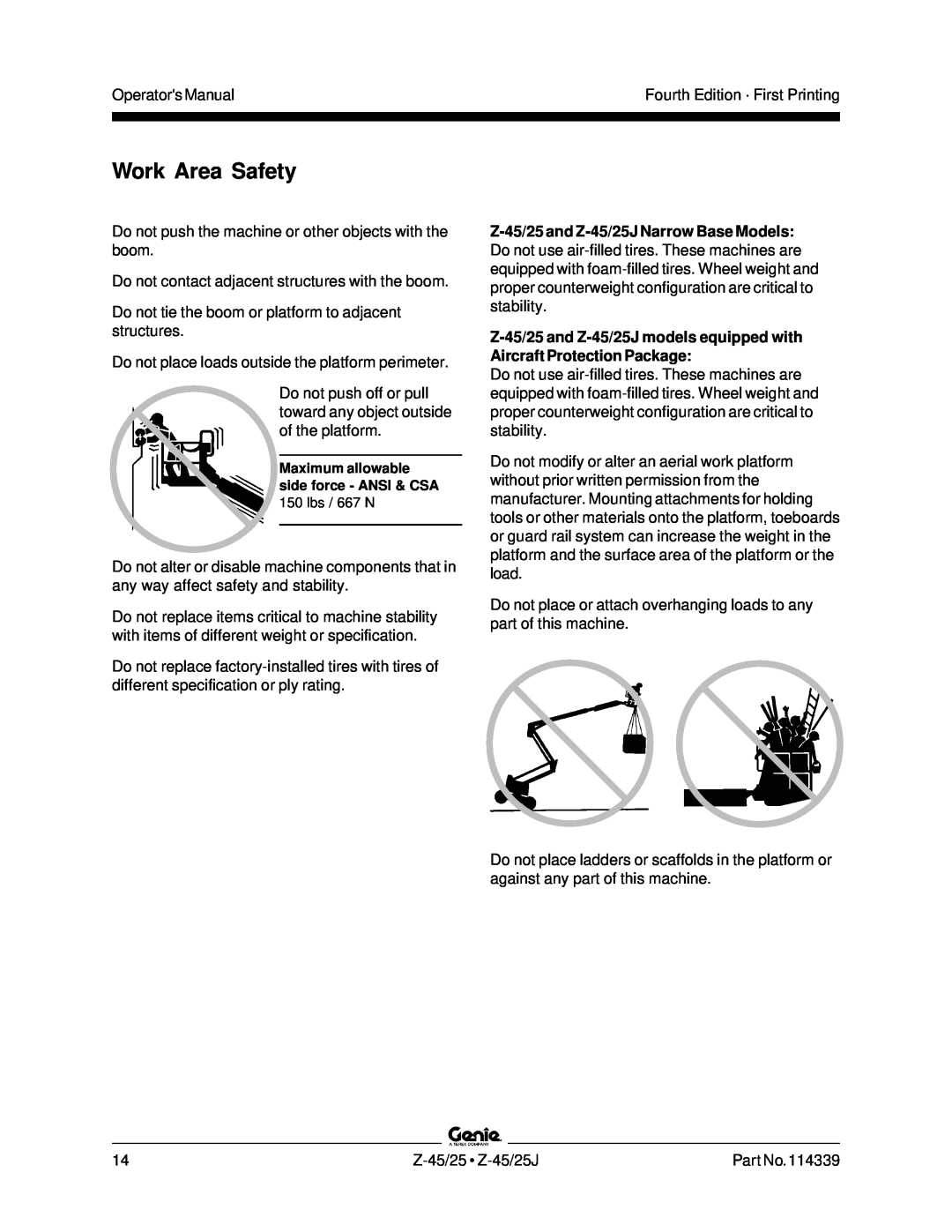 Genie Z-45, Z-25J manual Work Area Safety, Operators Manual 