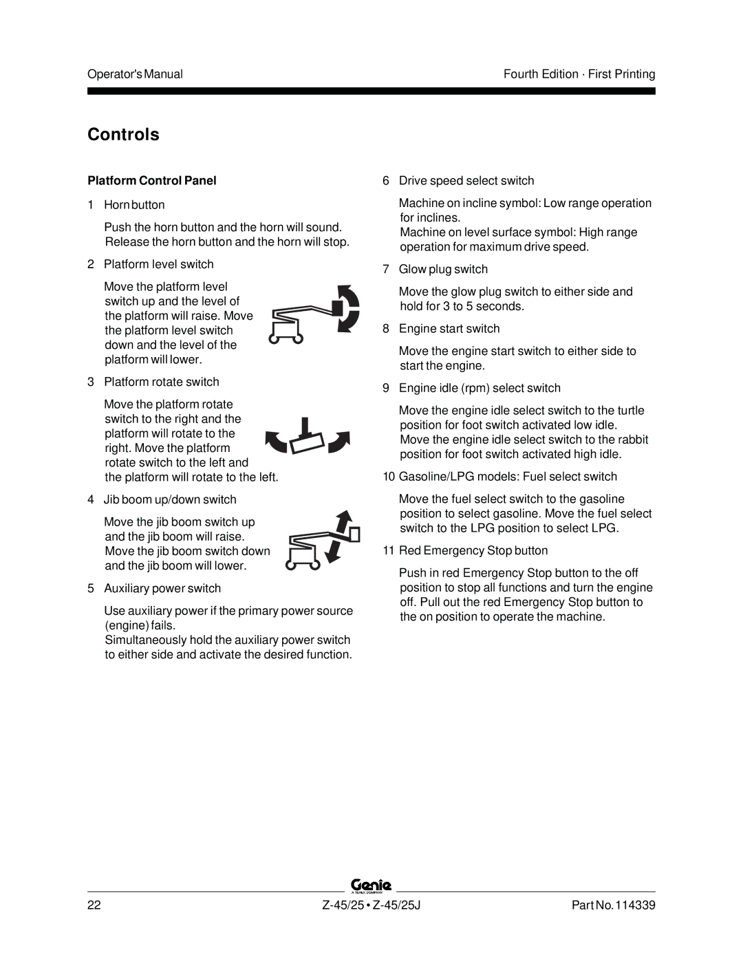 Genie Z-45, Z-25J manual Controls 