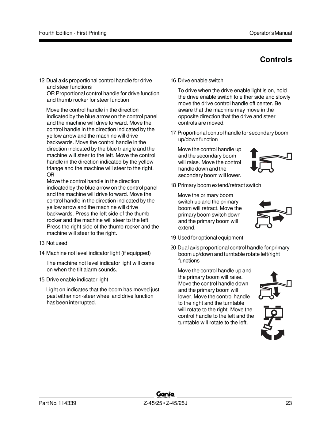 Genie Z-45, Z-25J manual Controls 