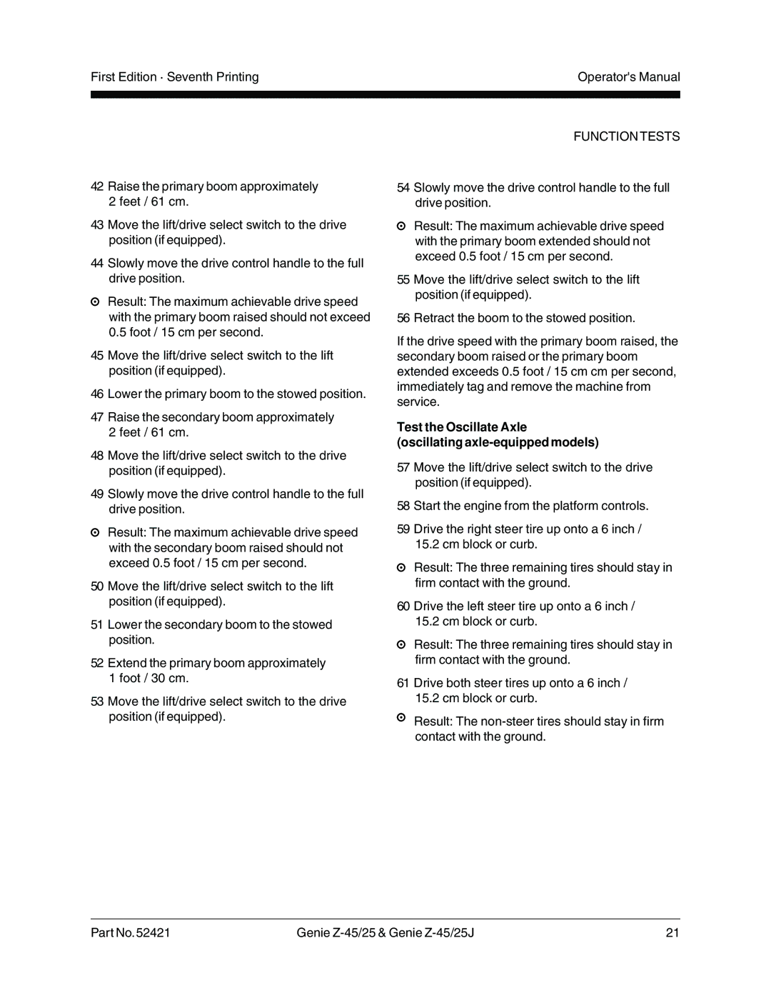 Genie Z-45/25J manual Test the Oscillate Axle Oscillating axle-equipped models 