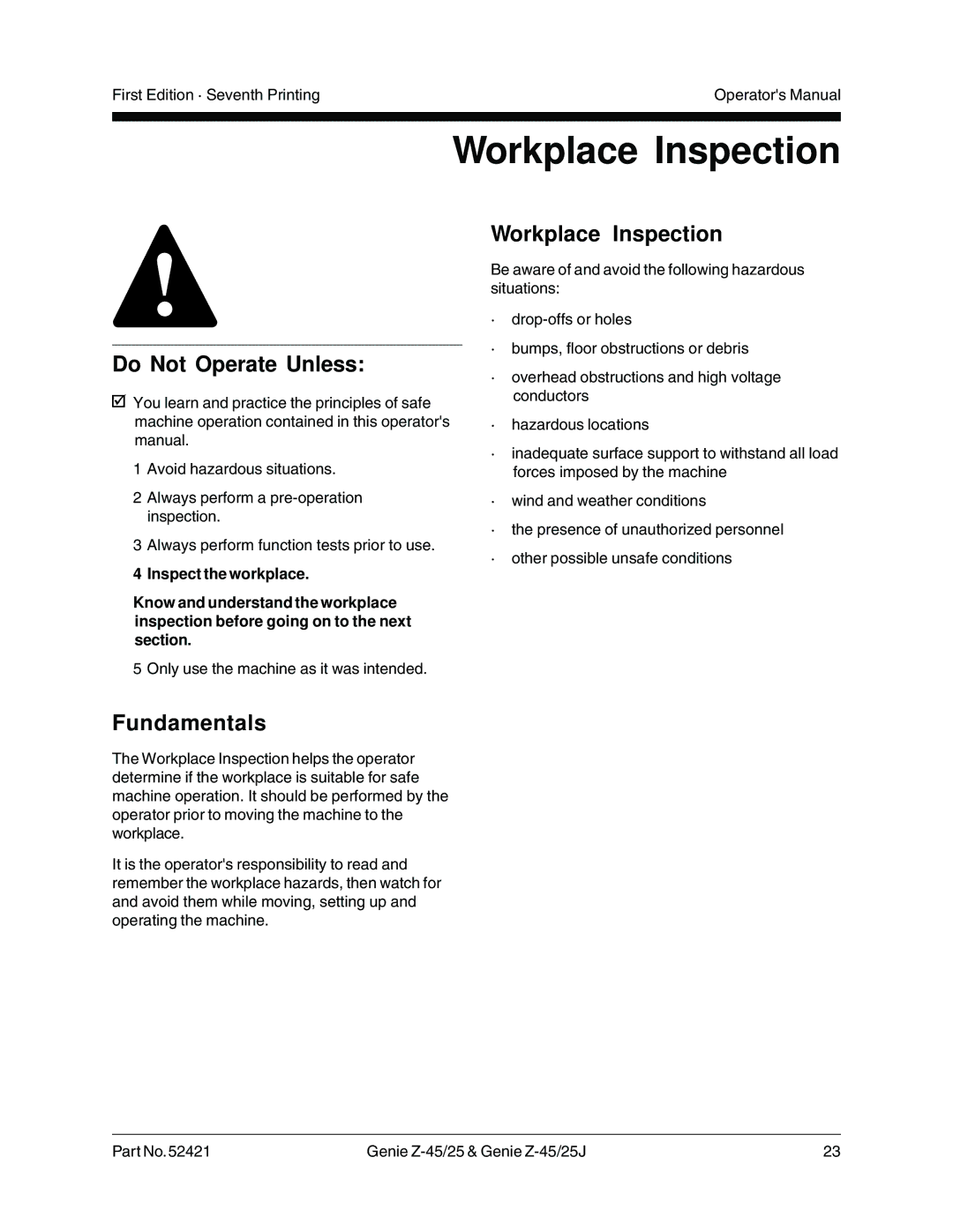 Genie Z-45/25J manual Workplace Inspection 