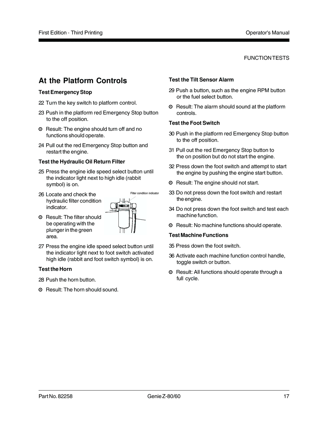 Genie Z-80, Z-60 manual At the Platform Controls 