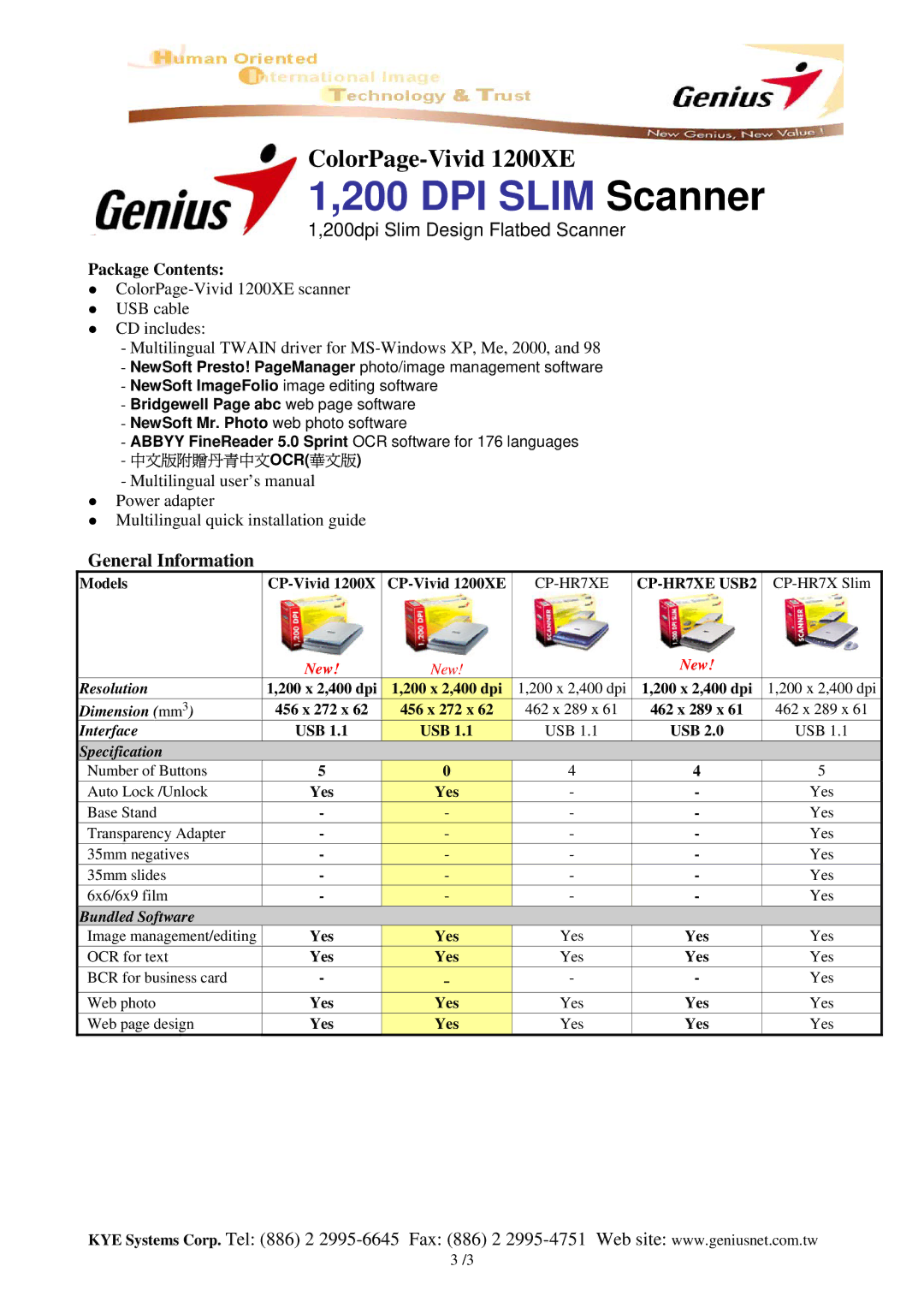 Genius 1200XE manual General Information, Package Contents 