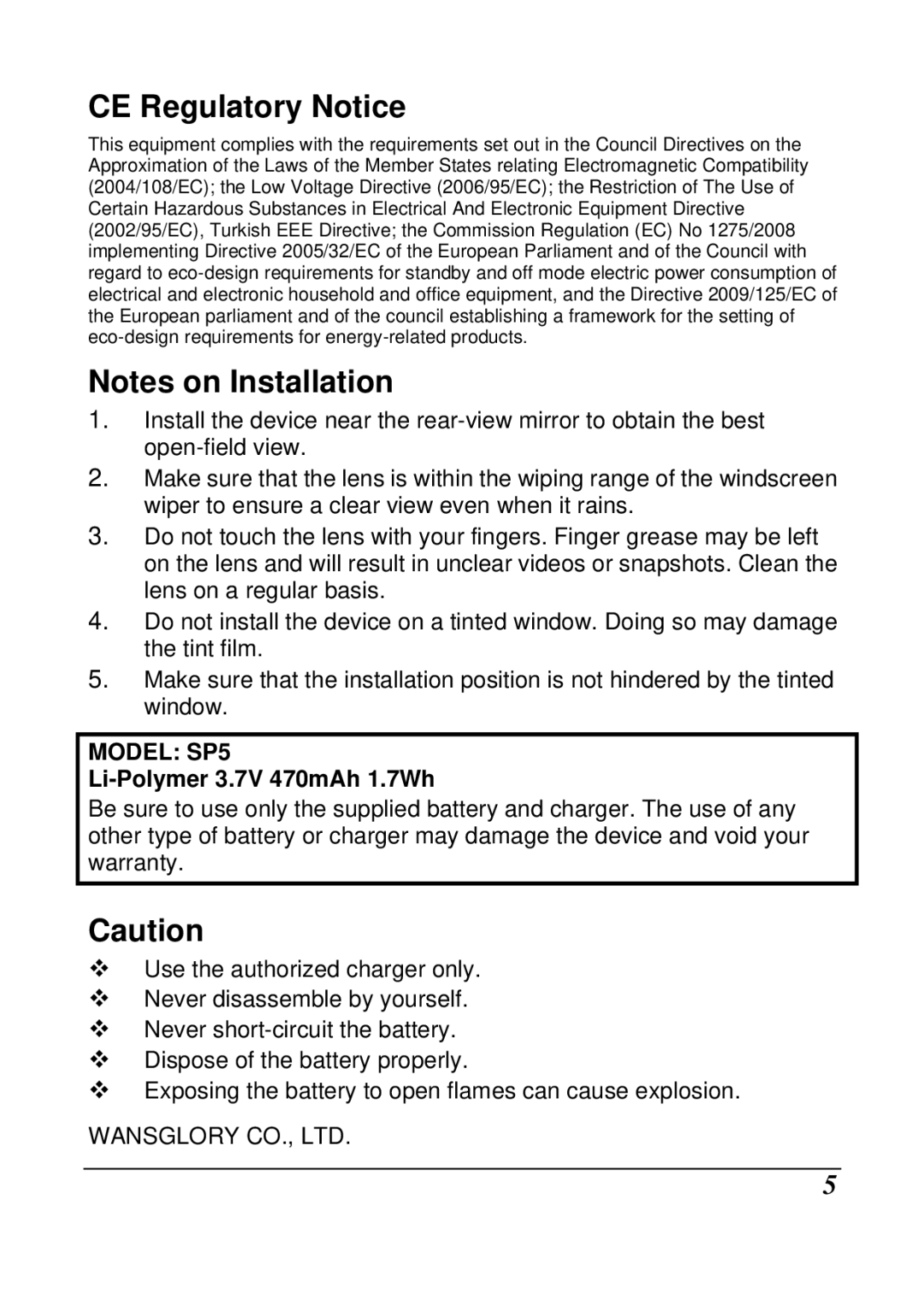 Genius 32300018102 manual CE Regulatory Notice, Model SP5 