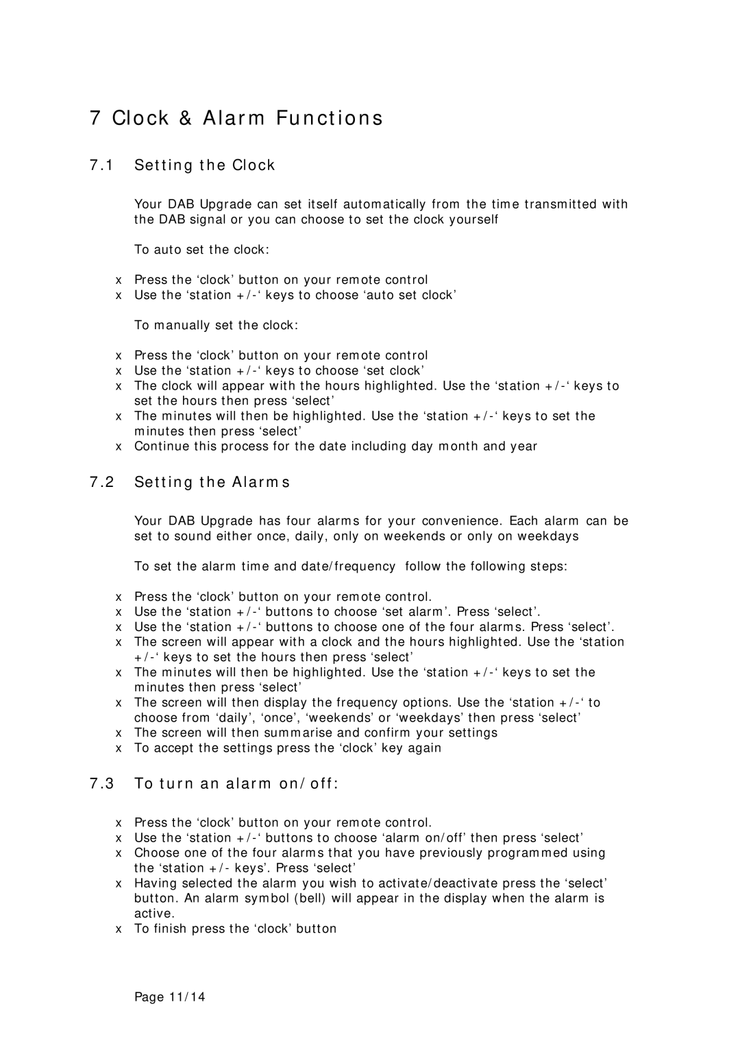 Genius DU1/DU2 manual Clock & Alarm Functions, Setting the Clock, Setting the Alarms, To turn an alarm on/off 