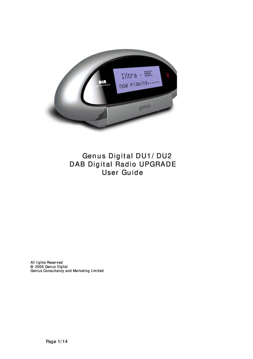 Genius manual Genus Digital DU1/DU2 DAB Digital Radio UPGRADE User Guide, Page 1/14 