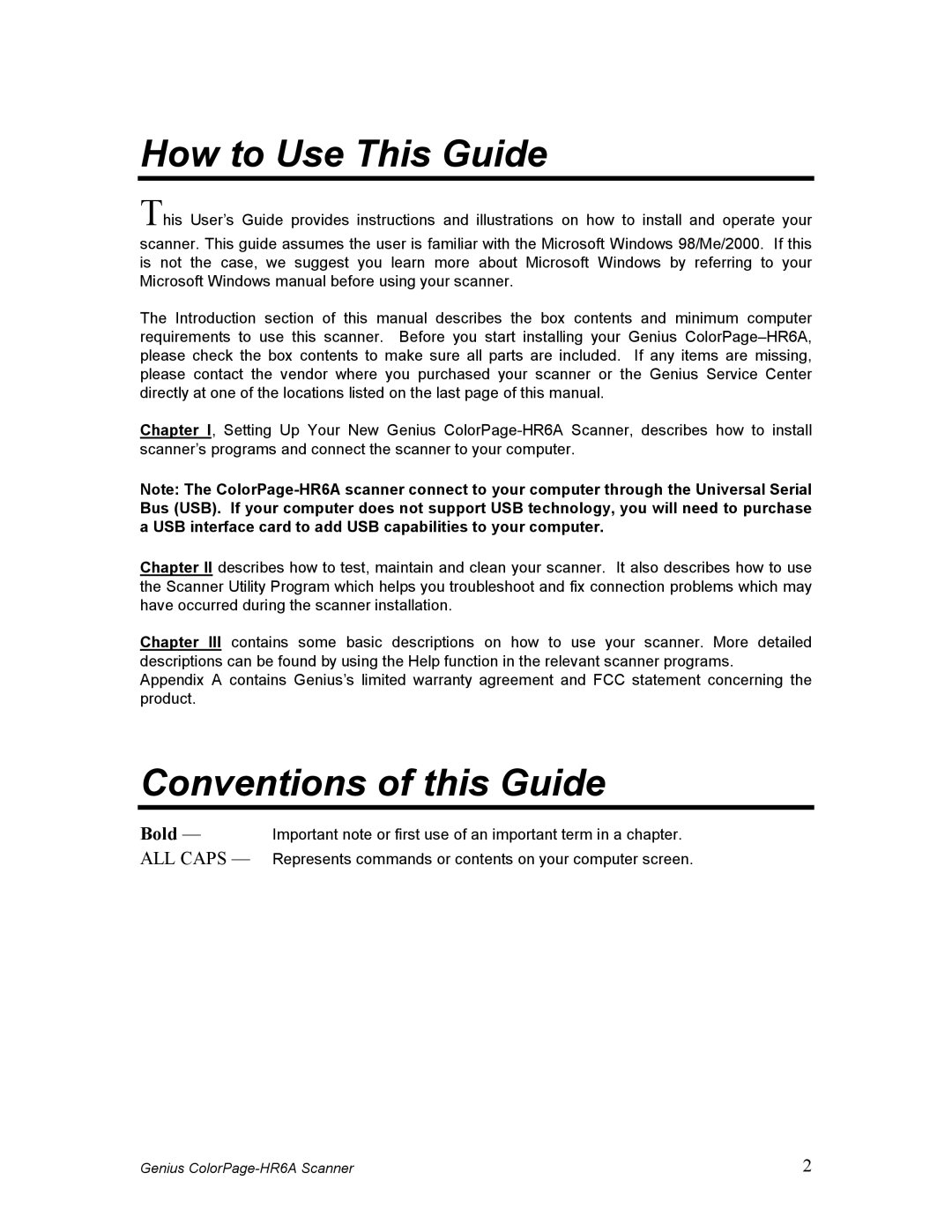 Genius HR6A manual How to Use This Guide, Conventions of this Guide 