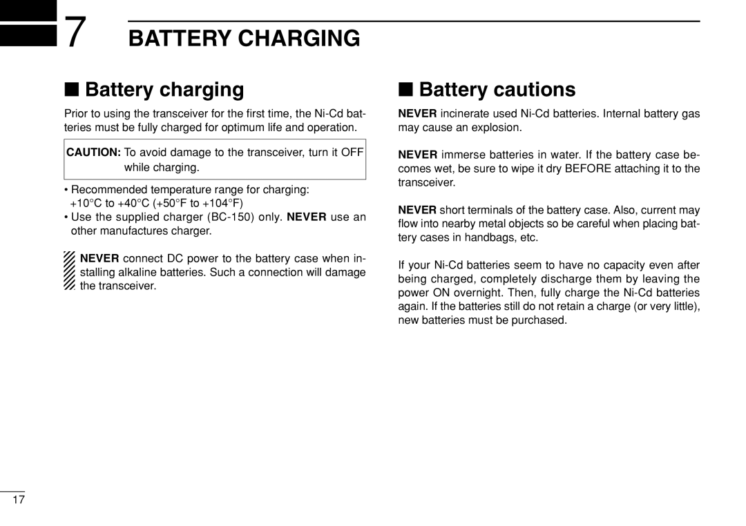 Genius IC-M21 instruction manual Battery Charging, Battery charging, Battery cautions 