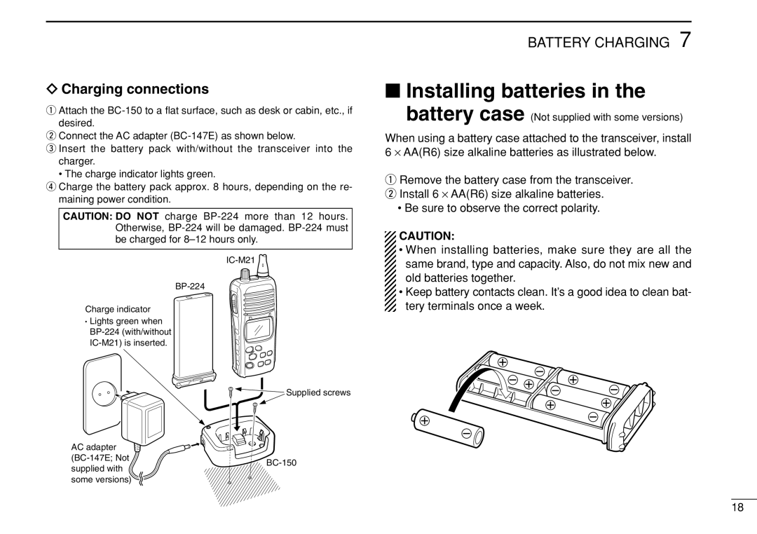 Genius IC-M21 instruction manual Installing batteries Battery case, Charging connections 