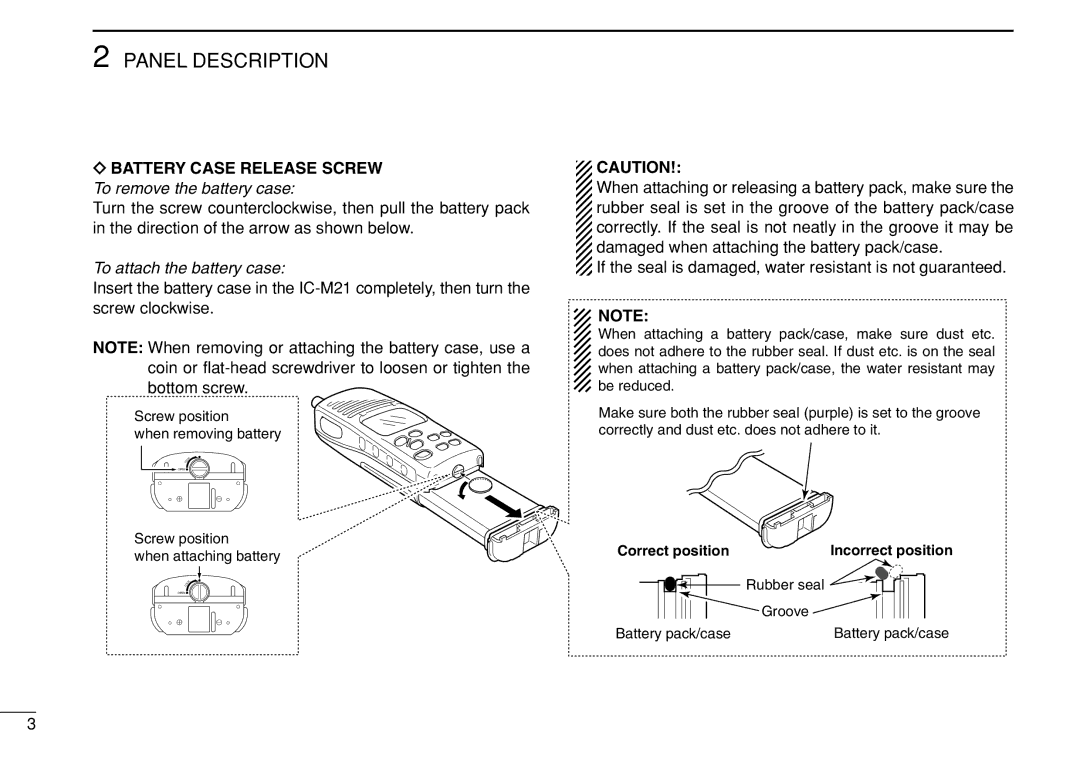 Genius IC-M21 instruction manual Battery Case Release Screw To remove the battery case 