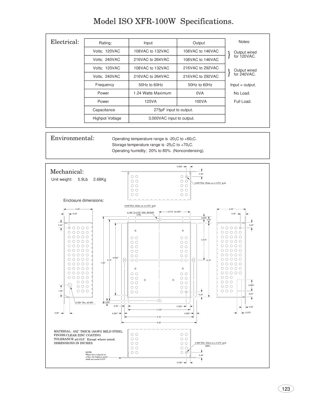 Genius 2793, ISO XFR-75W, 2093, 1493, 3693, 1793, 1993 manual Model ISO XFR-100W Specifications 