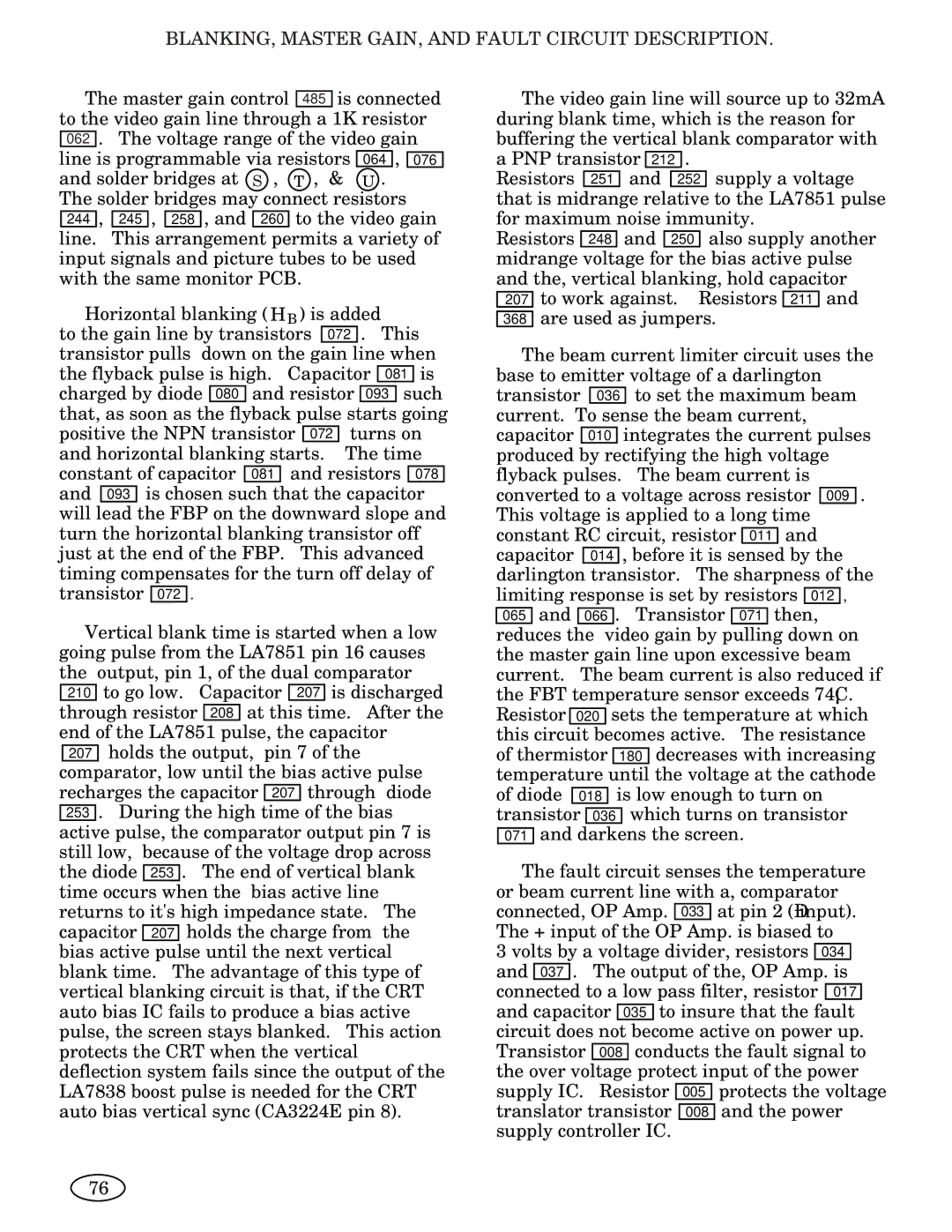 Genius 3693, ISO XFR-75W, 2093, 1493, 2793, 1793, 1993, ISO XFR-100W manual BLANKING, Master GAIN, and Fault Circuit Description 