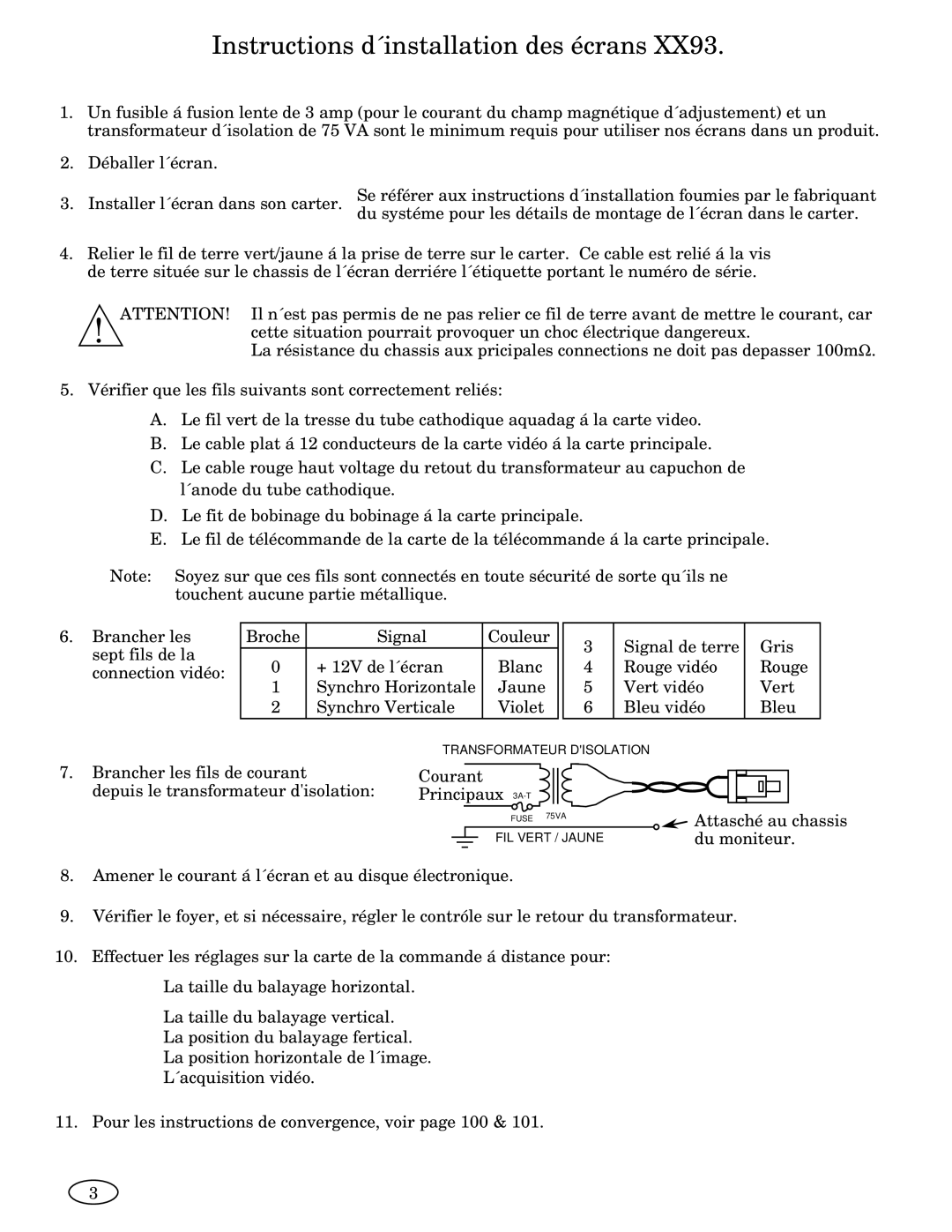 Genius ISO XFR-75W, 2093, 1493, 2793, 3693, 1793, 1993, ISO XFR-100W manual Instructions d´installation des écrans 