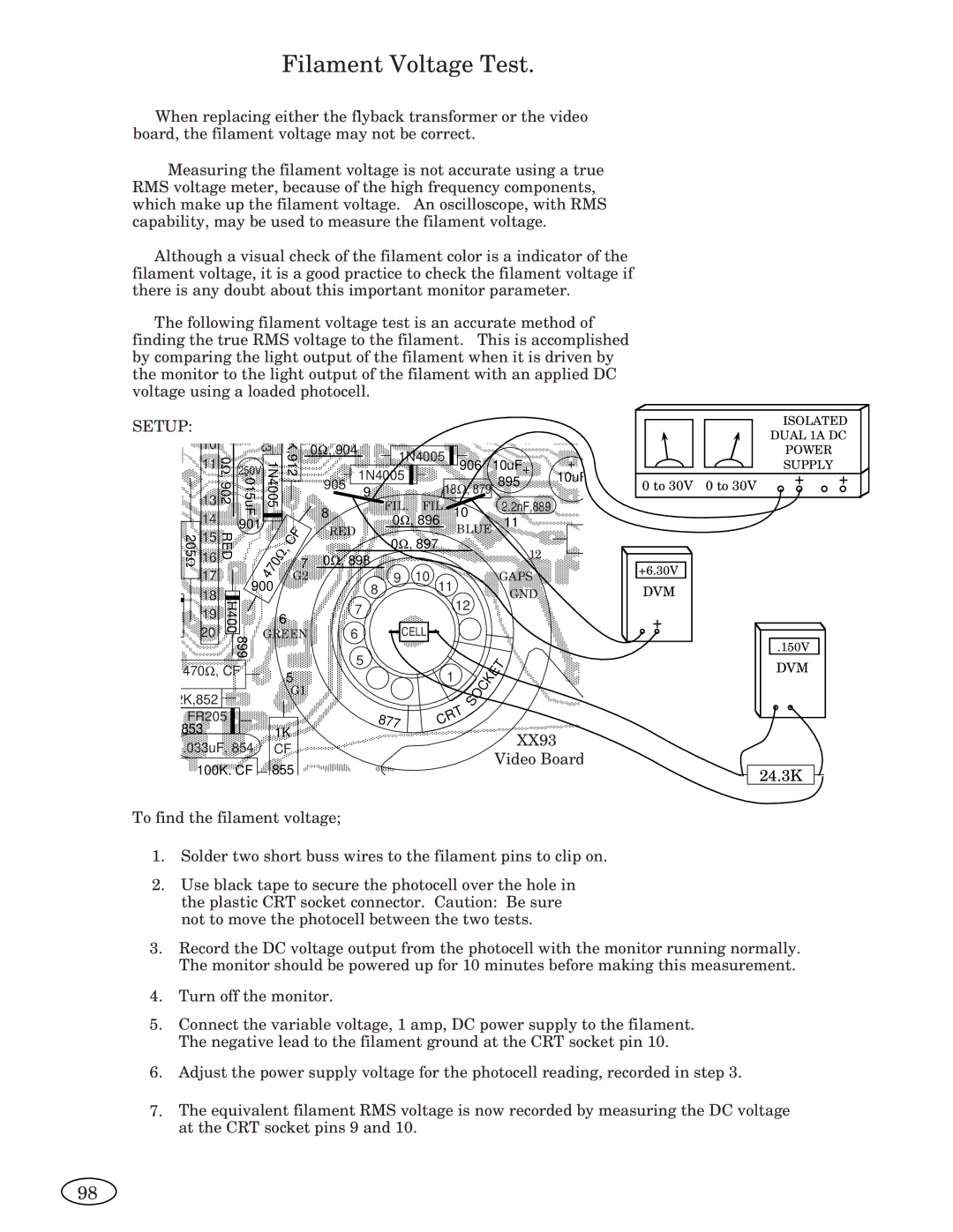 Genius 1493, ISO XFR-75W, 2093, 2793, 3693, 1793, 1993, ISO XFR-100W manual Filament Voltage Test 
