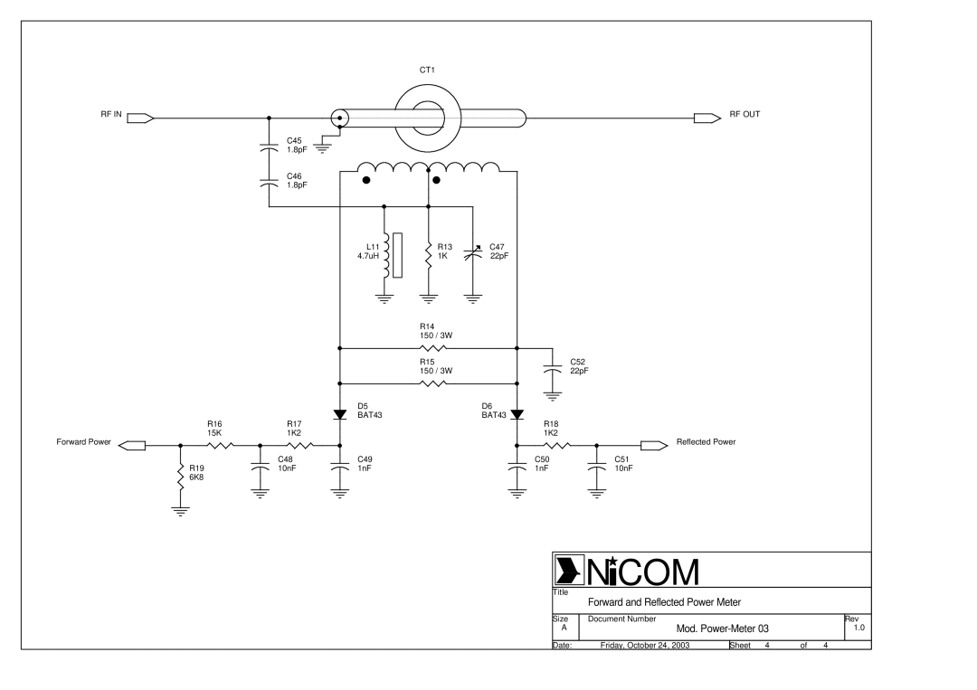 Genius NT 250 specifications Forward and Reflected Power Meter 