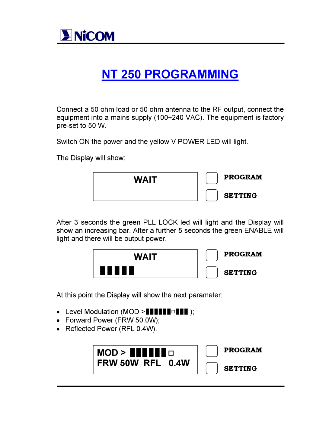 Genius specifications NT 250 Programming 