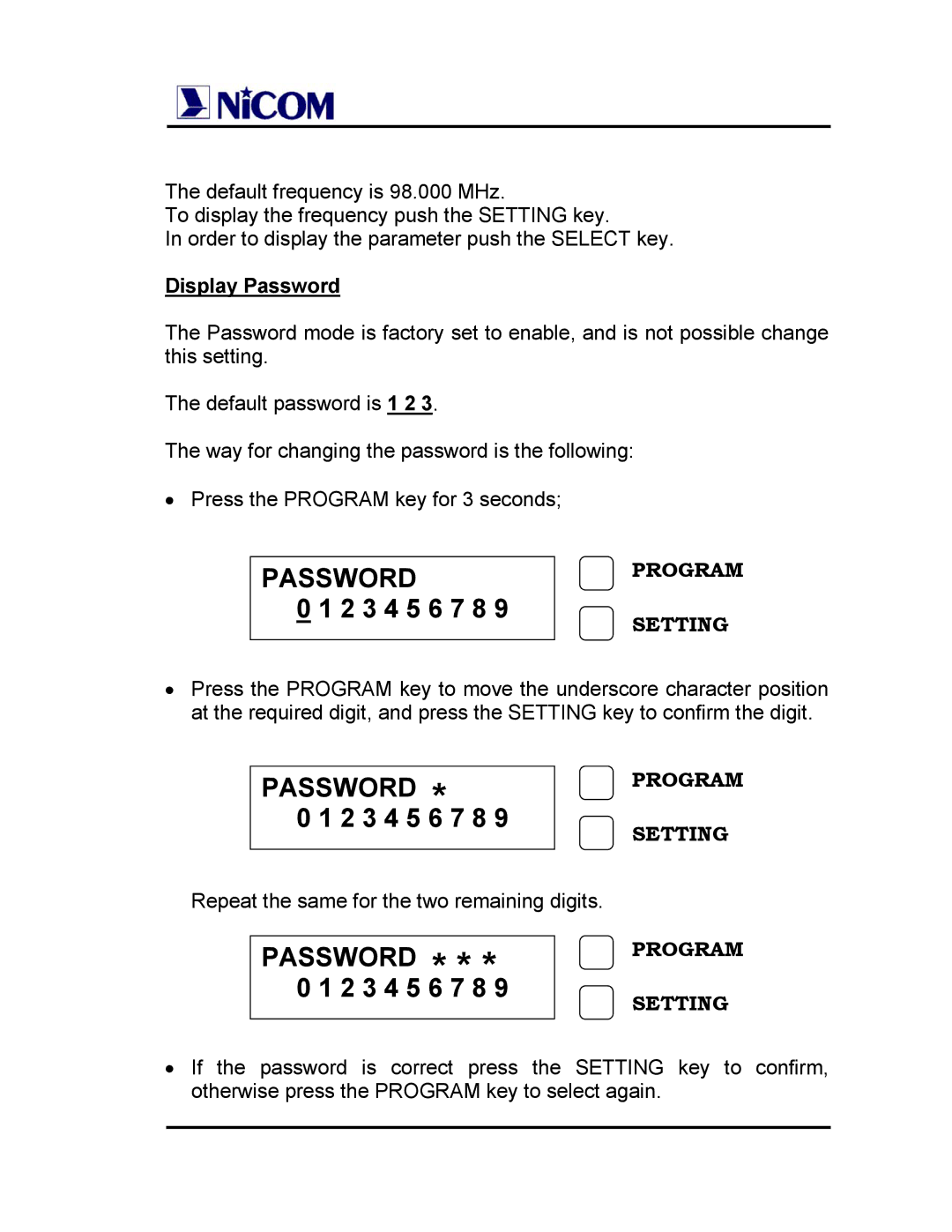 Genius NT 250 specifications Password 