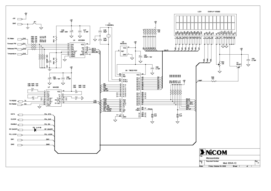 Genius NT 250 specifications Ncom, Microcontroller, Mod. ESVA-1C 