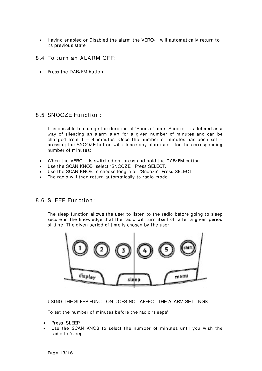 Genius Vero 1 manual To turn an Alarm OFF, Snooze Function, Sleep Function 